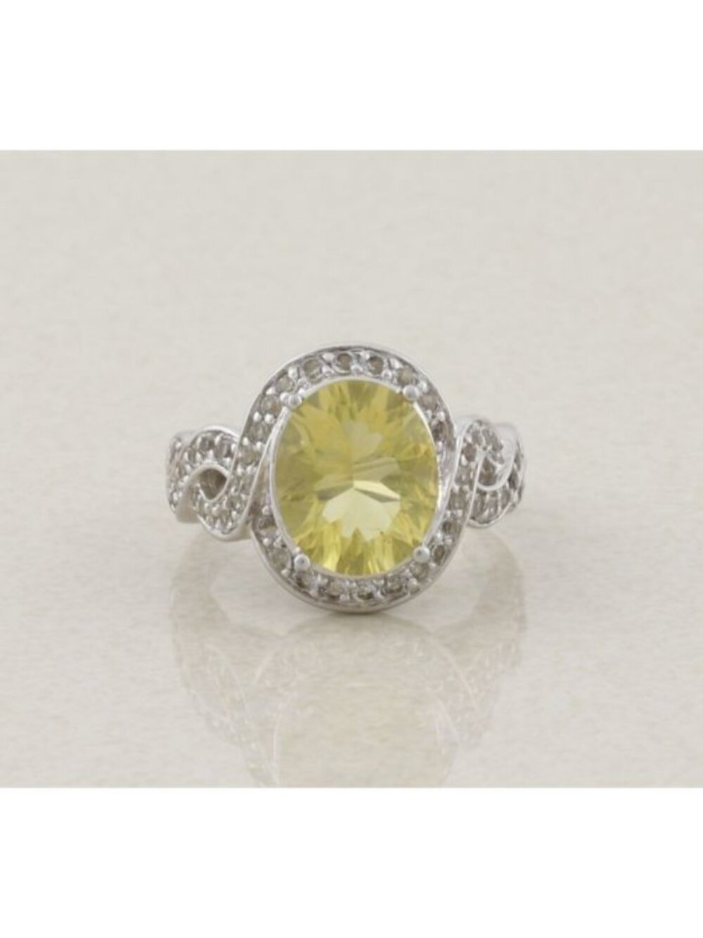 Sterling Silver Yellow Citrine & White Zircon Ring Size 8